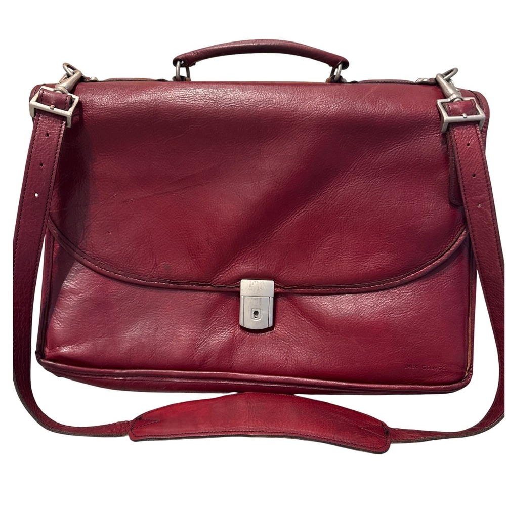 VTG Burgundy Leather Briefcase Jack Georges Originals with removable‎ strap